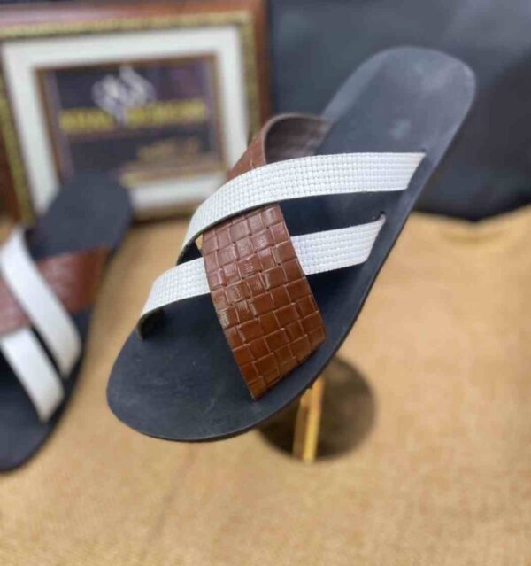 Brown and White Slippers for Men