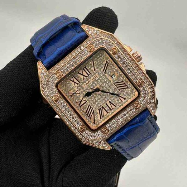 Stone Cartier Leather Wristwatch for Men